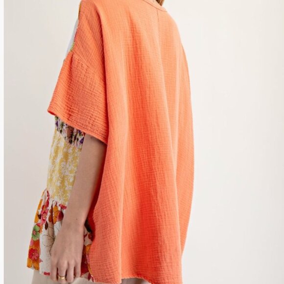 041. FLORAL PRINT MIX MINERAL WASHED COTTON GAUZE TUNIC TOP - Picture 4 of 4